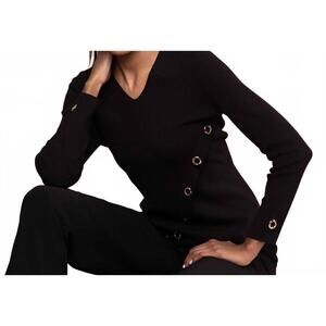 NEW ALISON SHERI v-neck knit sweater top in black